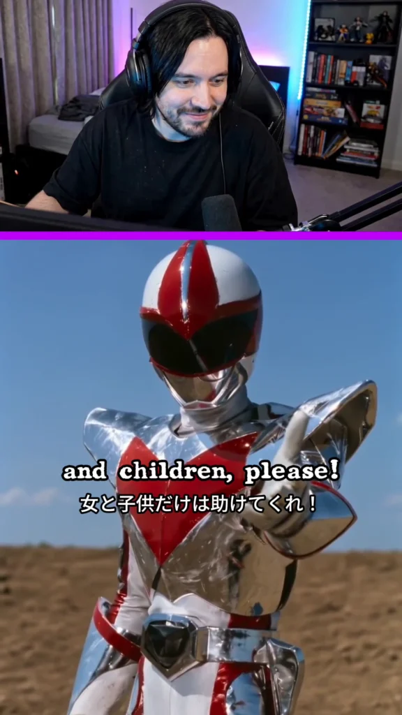 OpenArt Director assessment — streamer and tokusatsu hero, still from the final video